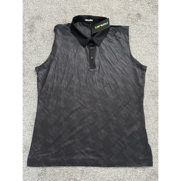 LIV Golf Sleeveless Polo Womens Large Black  Performance All Over Print NWT - Picture 1 of 8